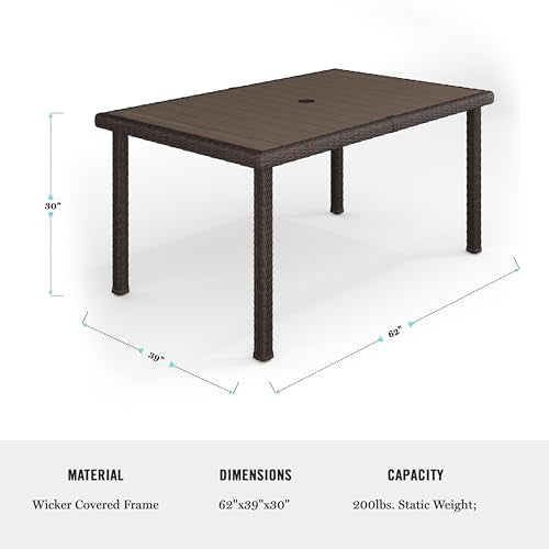 62" Indoor-Outdoor Patio Table with Faux Wood Top and Rattan Wicker Finish in Gray R610