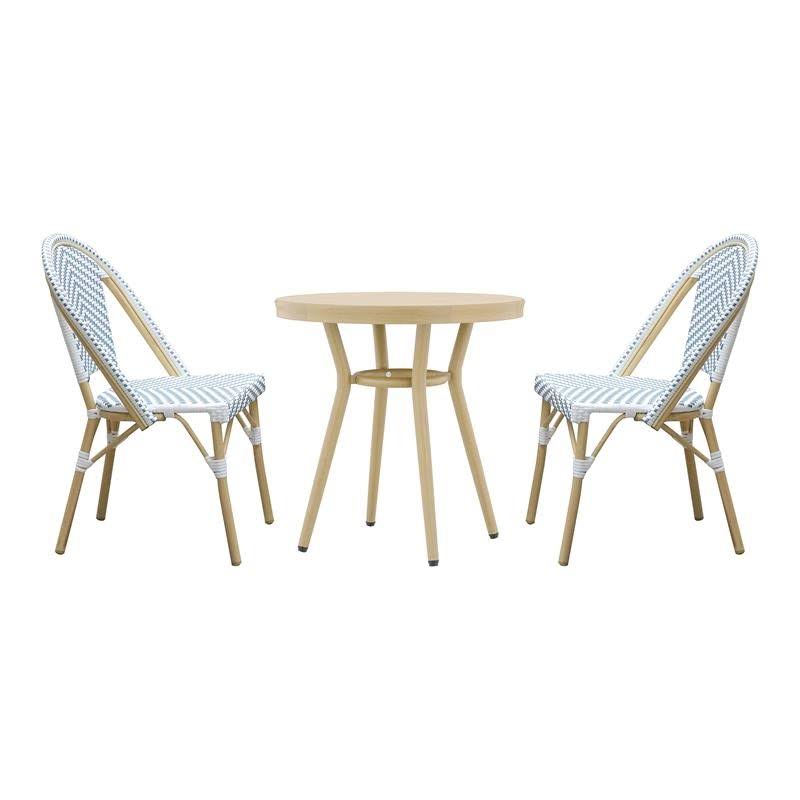 Light Blue Metal Patio 3-Piece Table and Chair Set Q27743
