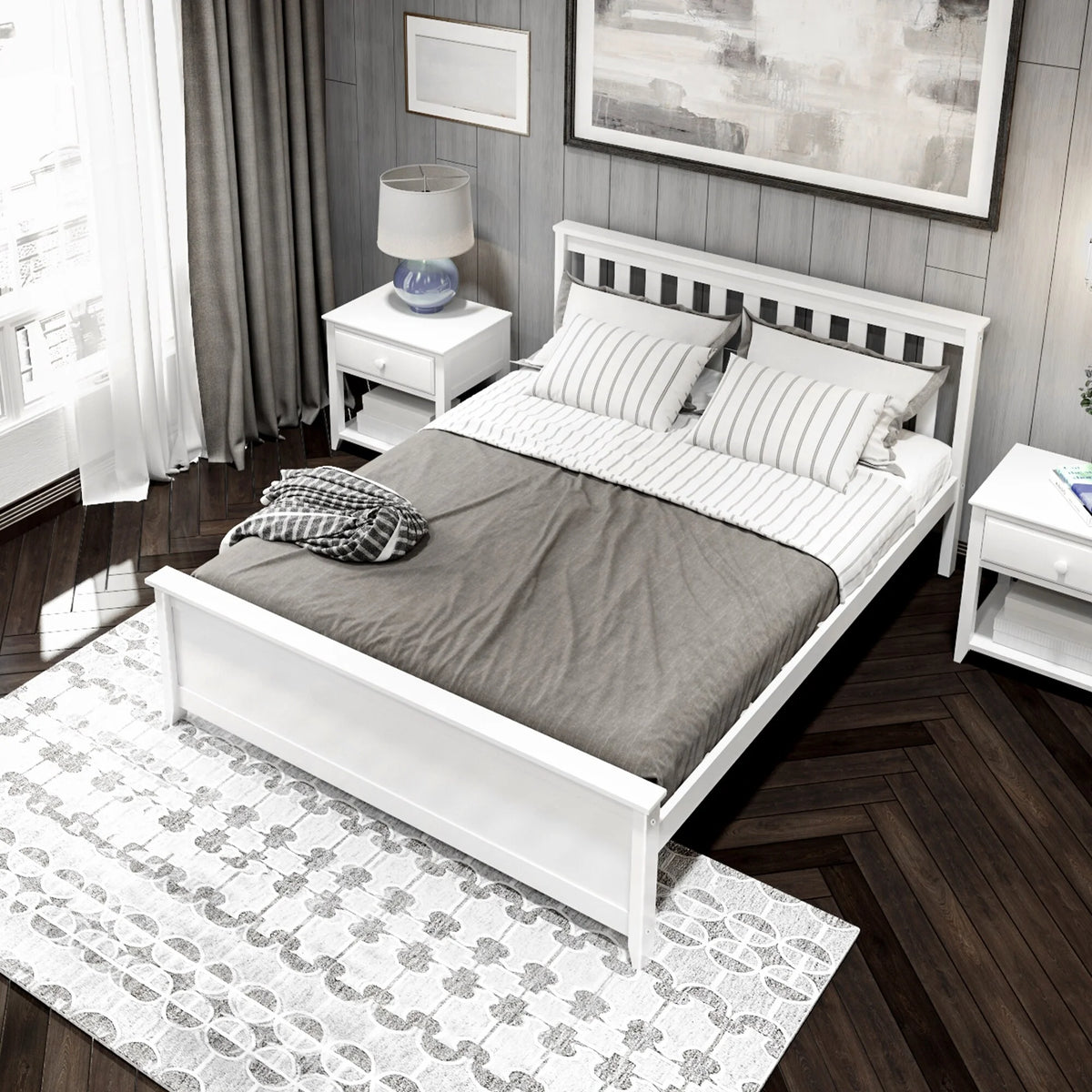 Queen Bed Frame with Slatted Headboard Solid Wood Walnut X2499