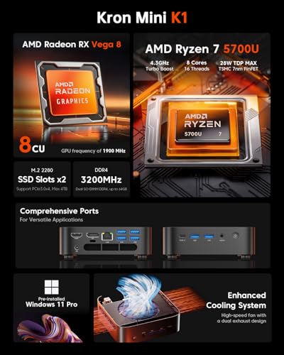 Mini PC Ryzen 7 5700U 32GB DDR4 1TB NVMe SSD S1071