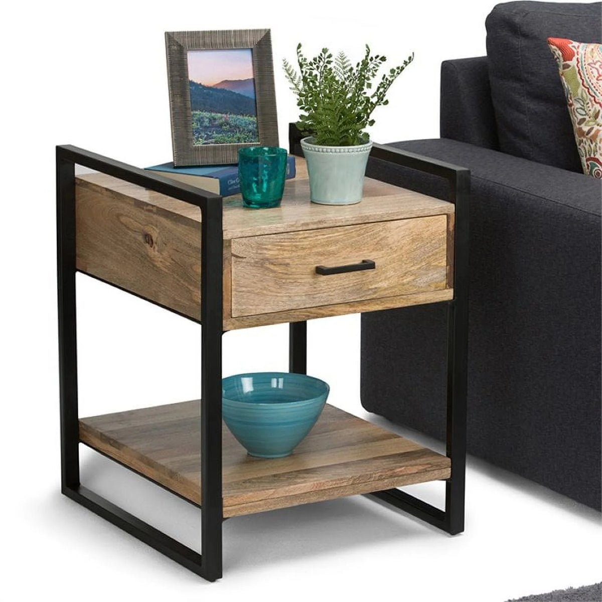 Solid Mango Hardwood & Metal End Table R107210