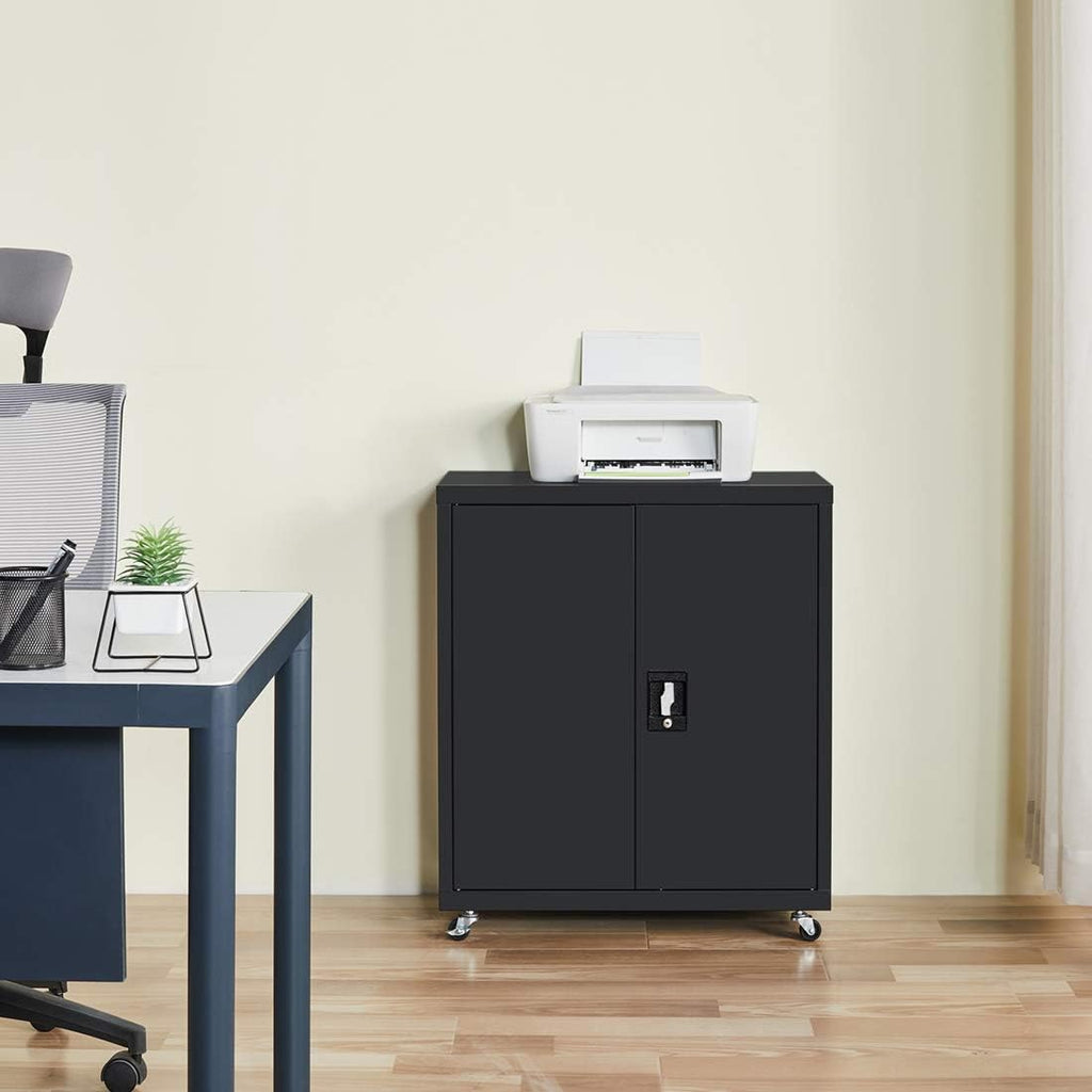 Black Metal Locking Cabinet with Wheels F2486