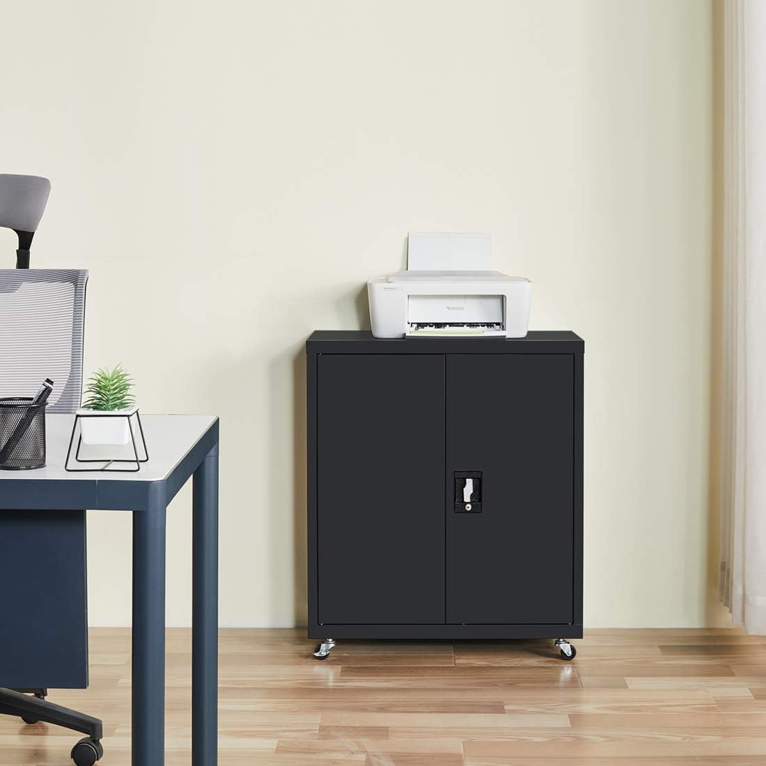 Black Metal Locking Cabinet with Wheels F2486