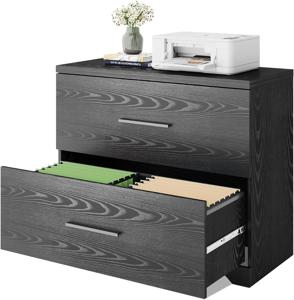 Black 2 Drawer Wood Lateral File Cabinet U8821