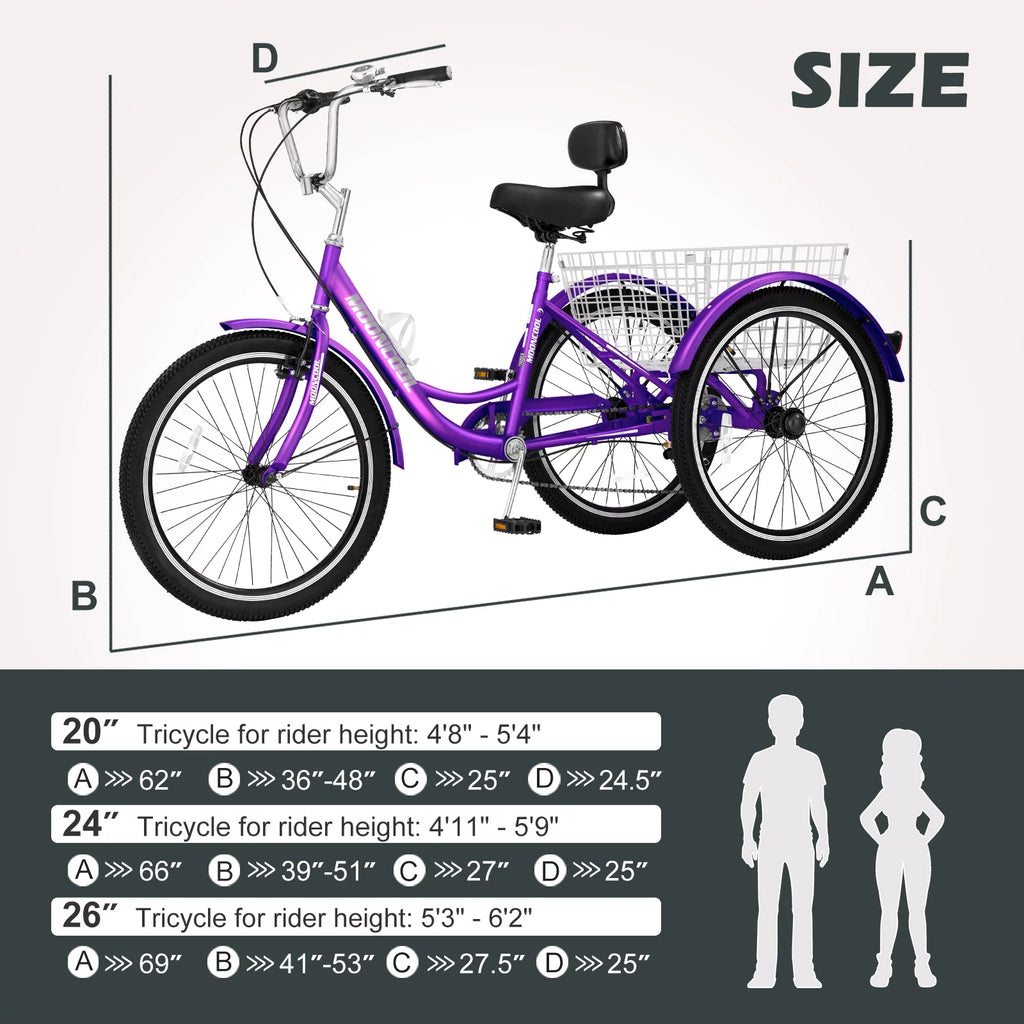 20"/24"/26" 7 Speed Adult Tricycles with Large Basket N669
