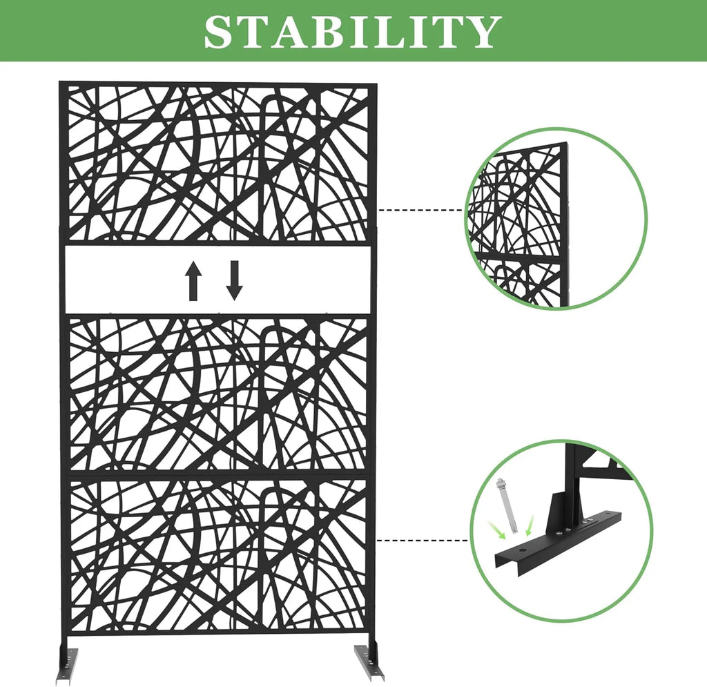 Black Metal Privacy Screen Panel with Stand H886