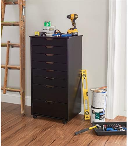 Black 8 Drawer Wood Dresser B8023