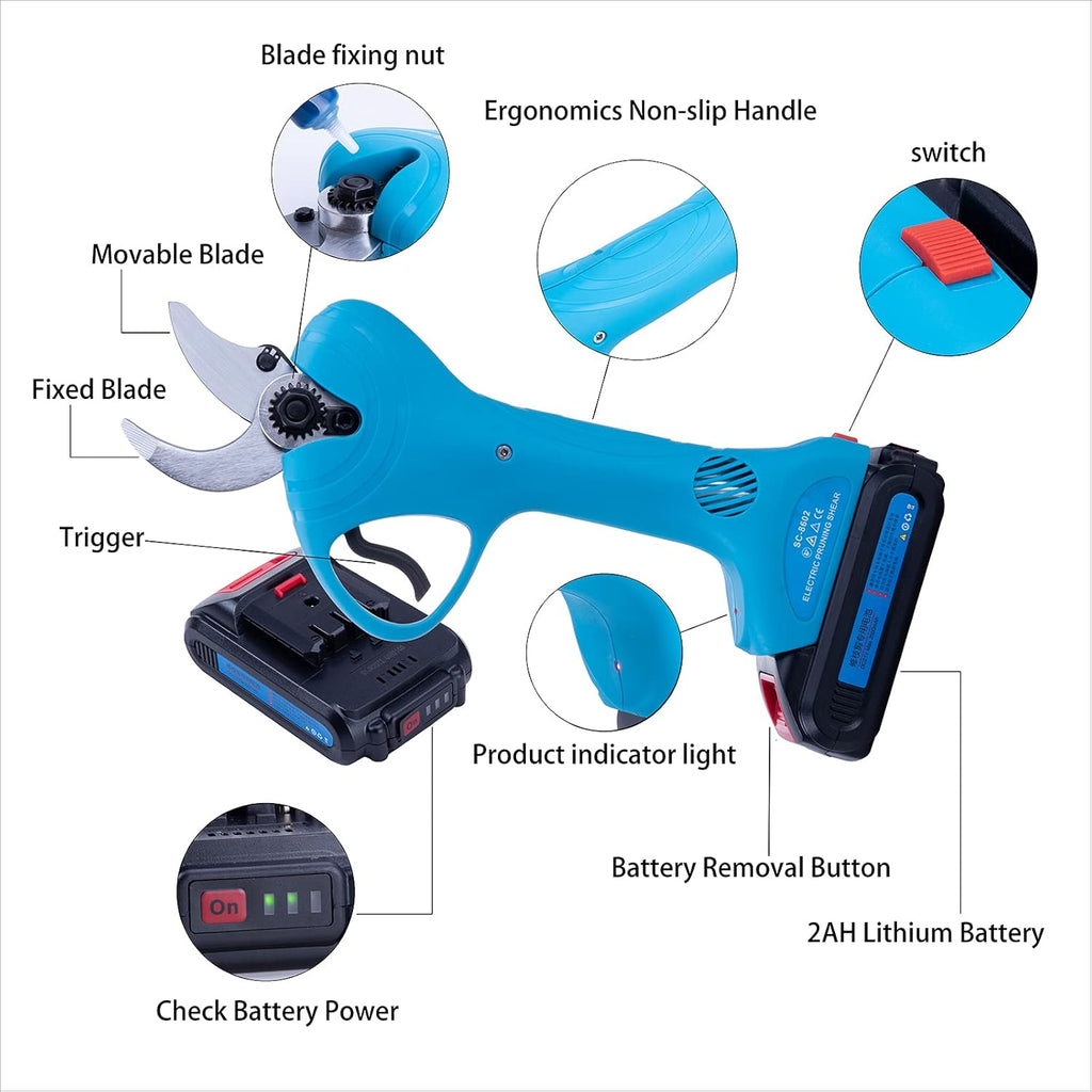 Blue Cordless Electric Pruning Shears 30MM Cutting Diameter K15799