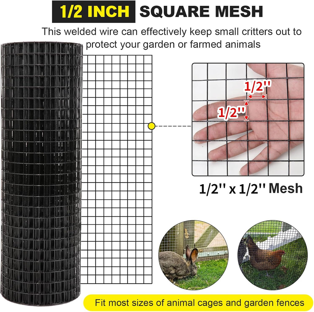 24'' x 100' 1/2inch 16 Gauge Black Vinyl Coated Welded Fence Mesh U5200