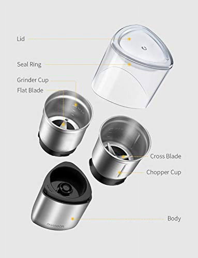 Silver Electric Coffee Grinder with 2 Removable Stainless Steel Bowls R397176