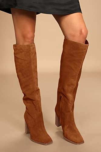Womens Knee High Boots Chunky High Heel Square Toe Side Zipper Wide Calf Boot L899