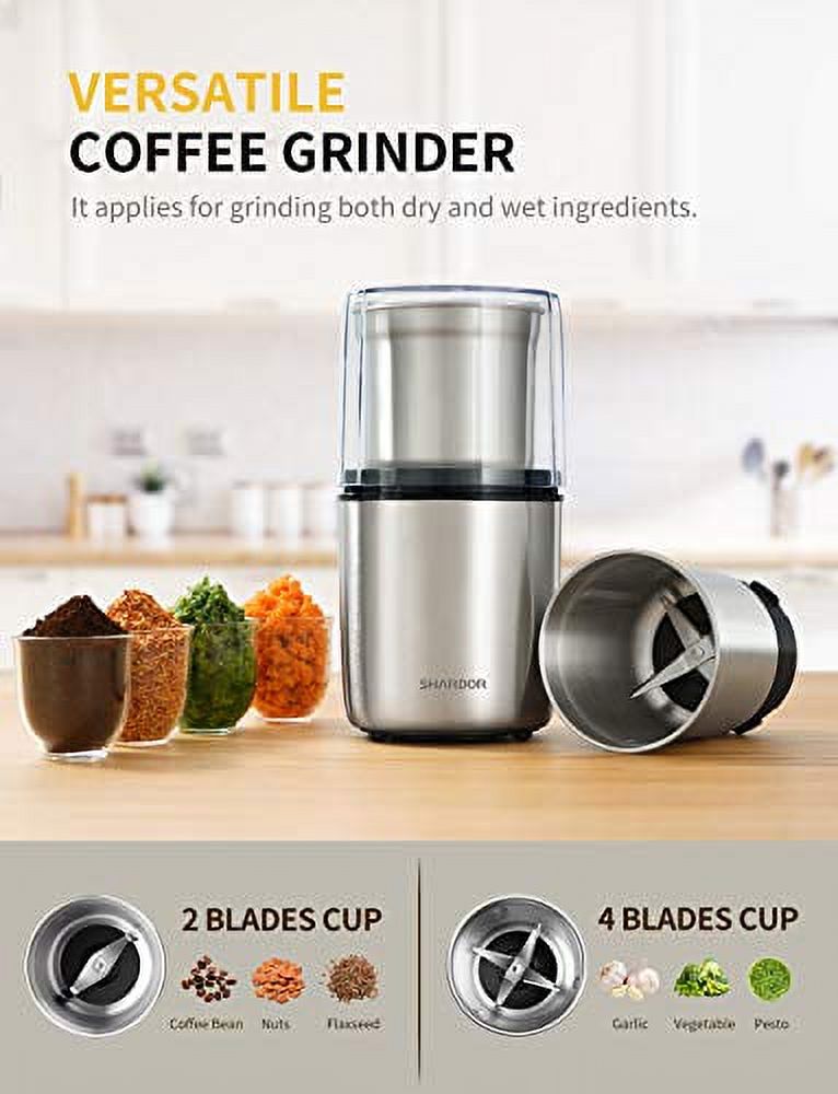 Silver Electric Coffee Grinder with 2 Removable Stainless Steel Bowls R397176