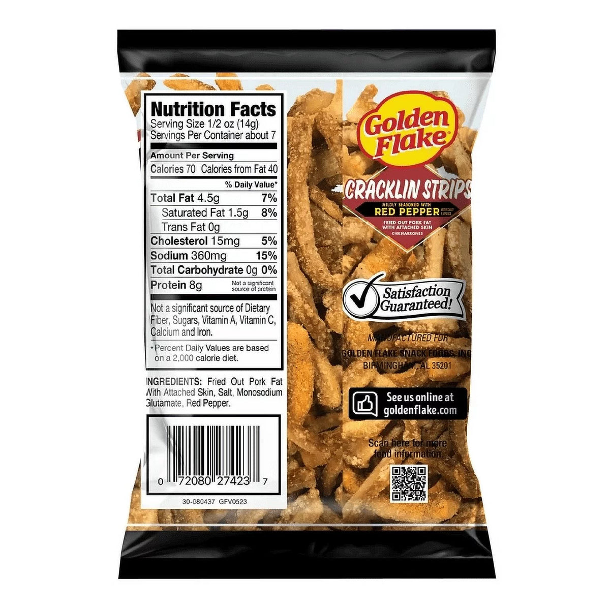 Mildly Seasoned Fried Pork Cracklin Strips with Red Pepper, 3.5 oz. Bags (6 Bags) S4109