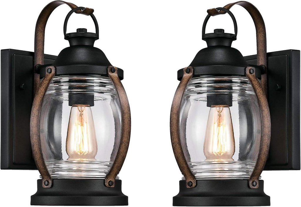 Barnwood Finish Clear Glass Outdoor Wall Fixture 2 Pack H6002