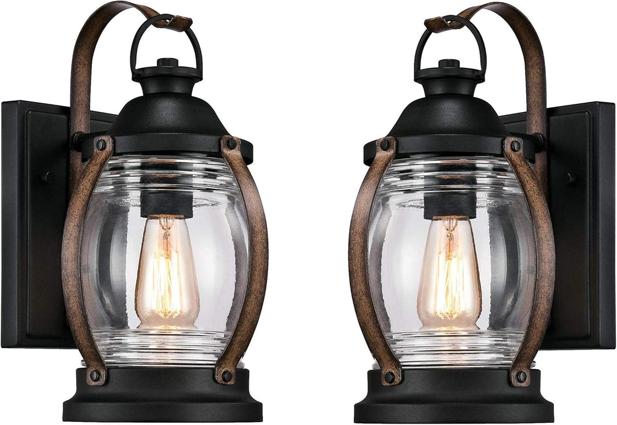 Barnwood Finish Clear Glass Outdoor Wall Fixture 2 Pack H6002