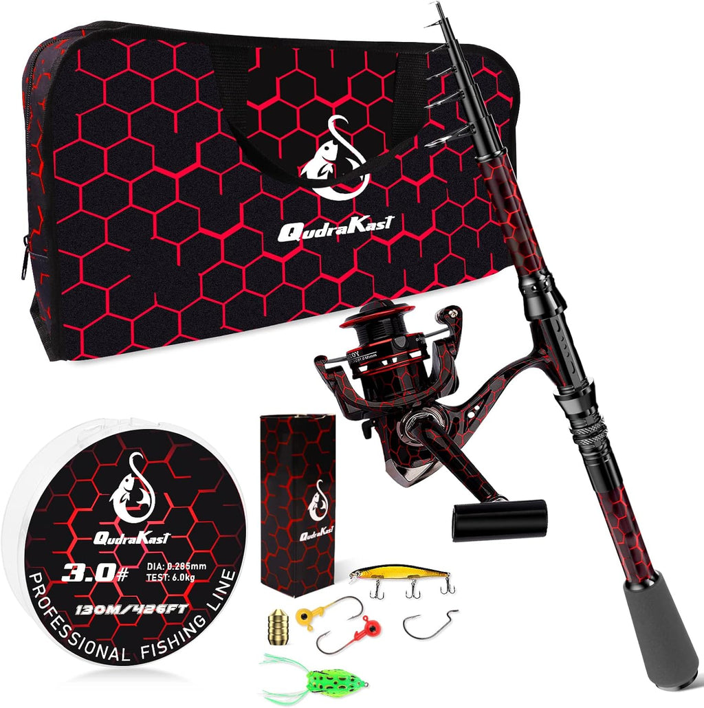 Carbon Fiber Telescopic Fishing Rod and Reel Combo Kit with Tackle Box, Pack of 2 D91374