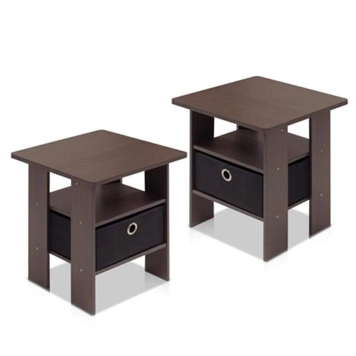 French Oak Grey Black Set of 2 End Table Nightstand with Bin Drawer O5093