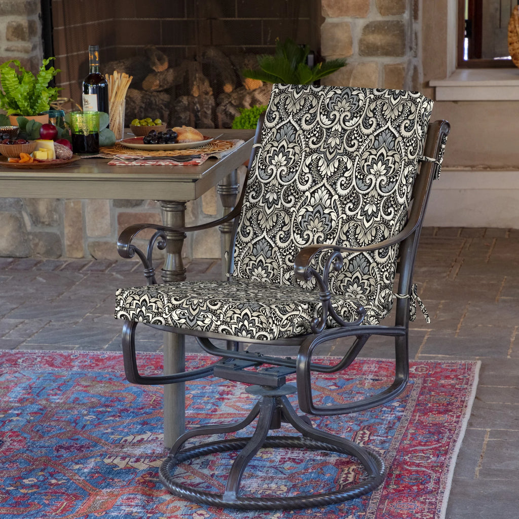 Black Damask Outdoor Dining Chair Cushion 20 x 20 A21994
