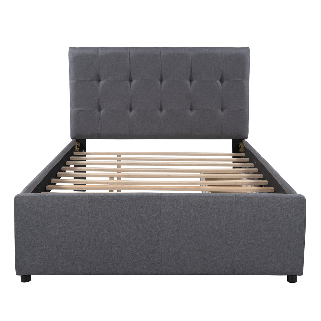 Gray Upholstered Full Size Platform Bed with 2 Drawers B5646