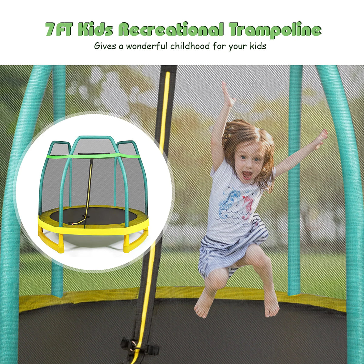 7FT Kids Trampoline with Safety Enclosure Net I36074