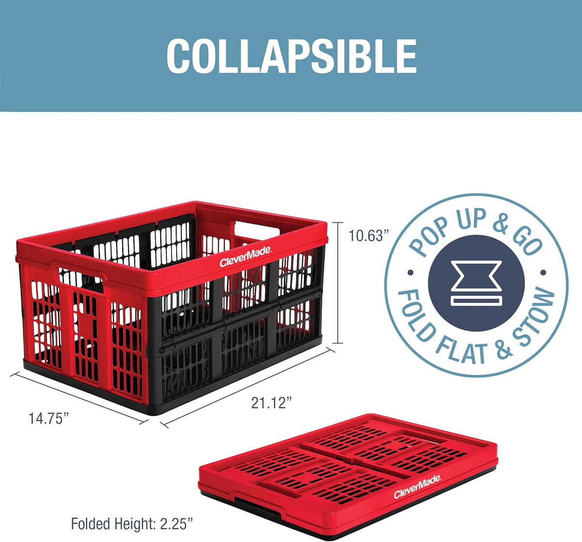 Red Collapsible Utility Crate, 45L, Plastic O465419