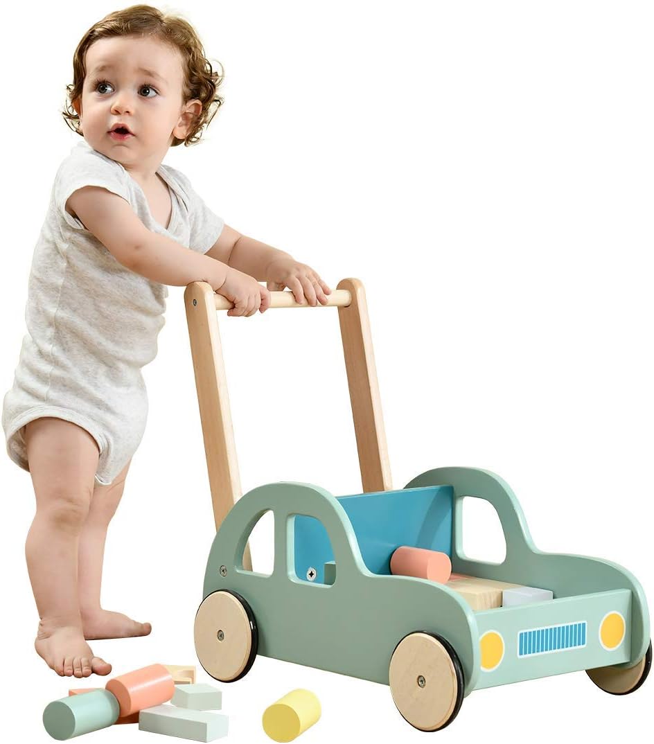 Green Wooden Baby Walker with Wheel, Blocks Trolley, Push & Pull Toys, Pack of 2 R262