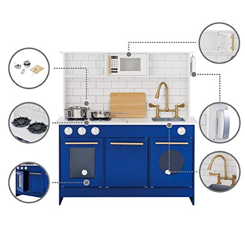 Wooden Play Kitchen with Refrigerator, Oven, Sink, and Storage Space, White Z301