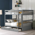 Full over Full Bunk Bed with Ladder and 2 Drawers, Gray X163