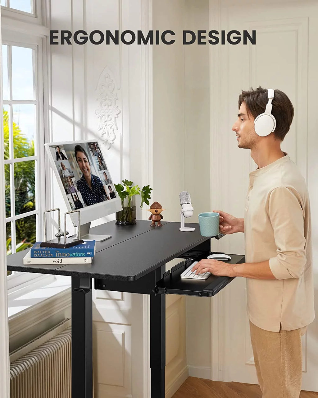 48x24 Inches Adjustable Height Electric Standing Desk with Keyboard Tray F9547