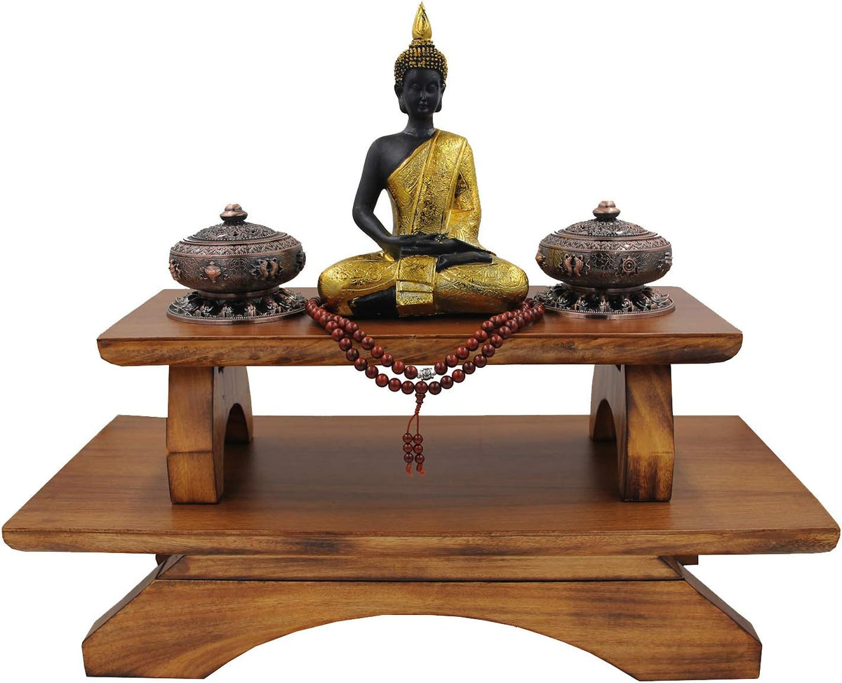 Solid Wood Hand Carved Altar Meditation Table I598