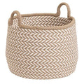 Beige and White Handcrafted Round Braided Basket E3457