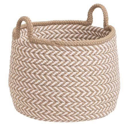 Beige and White Handcrafted Round Braided Basket E3457