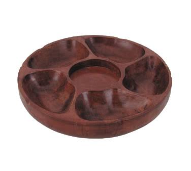 6 Compartment Carved Wooden Appetizer Platter L90213