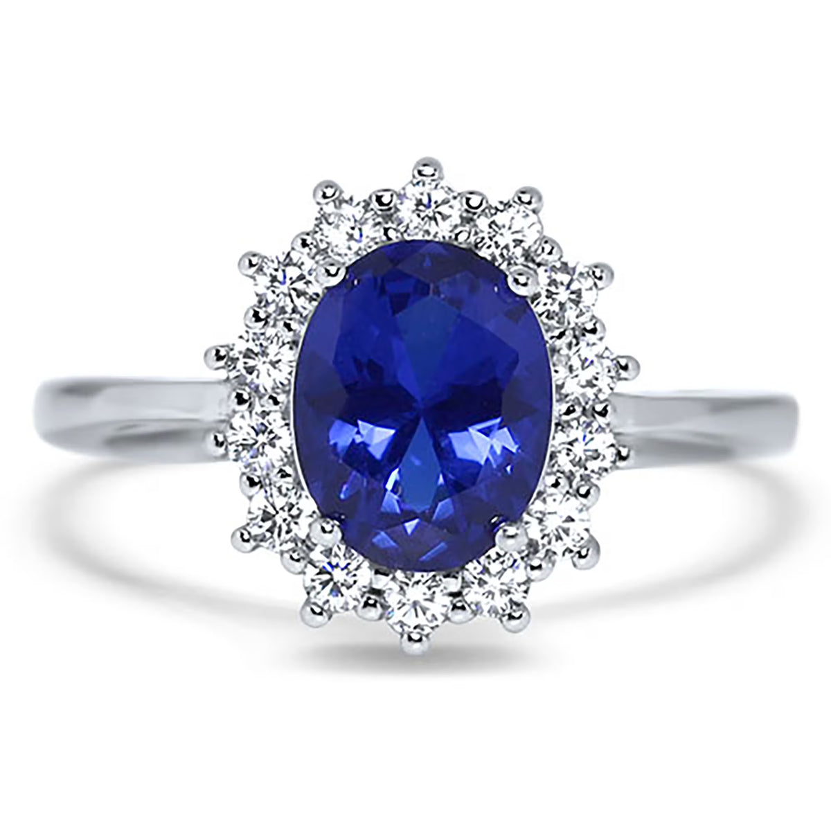 Oval Blue Sapphire CZ Halo Engagement Ring Size 8 F880029