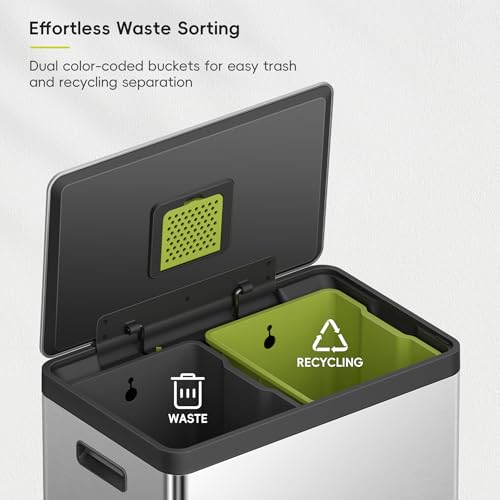 36L+24L Dual Stainless Steel Trash Can with Lid O540