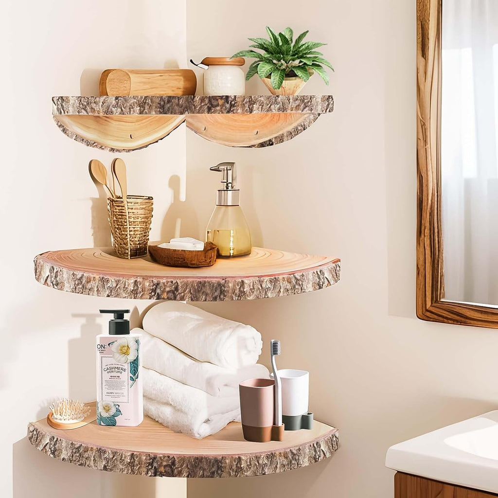 3Pcs Rustic Wood Corner Floating Shelves P58165