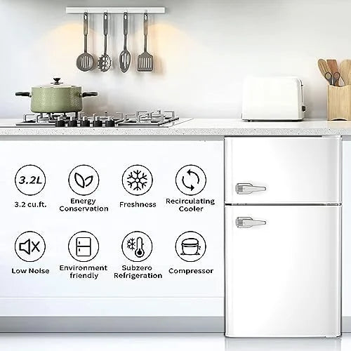 Mini Refrigerator 3.2Cu.Ft Compact Fridge Double Doors Freezer Grey E131