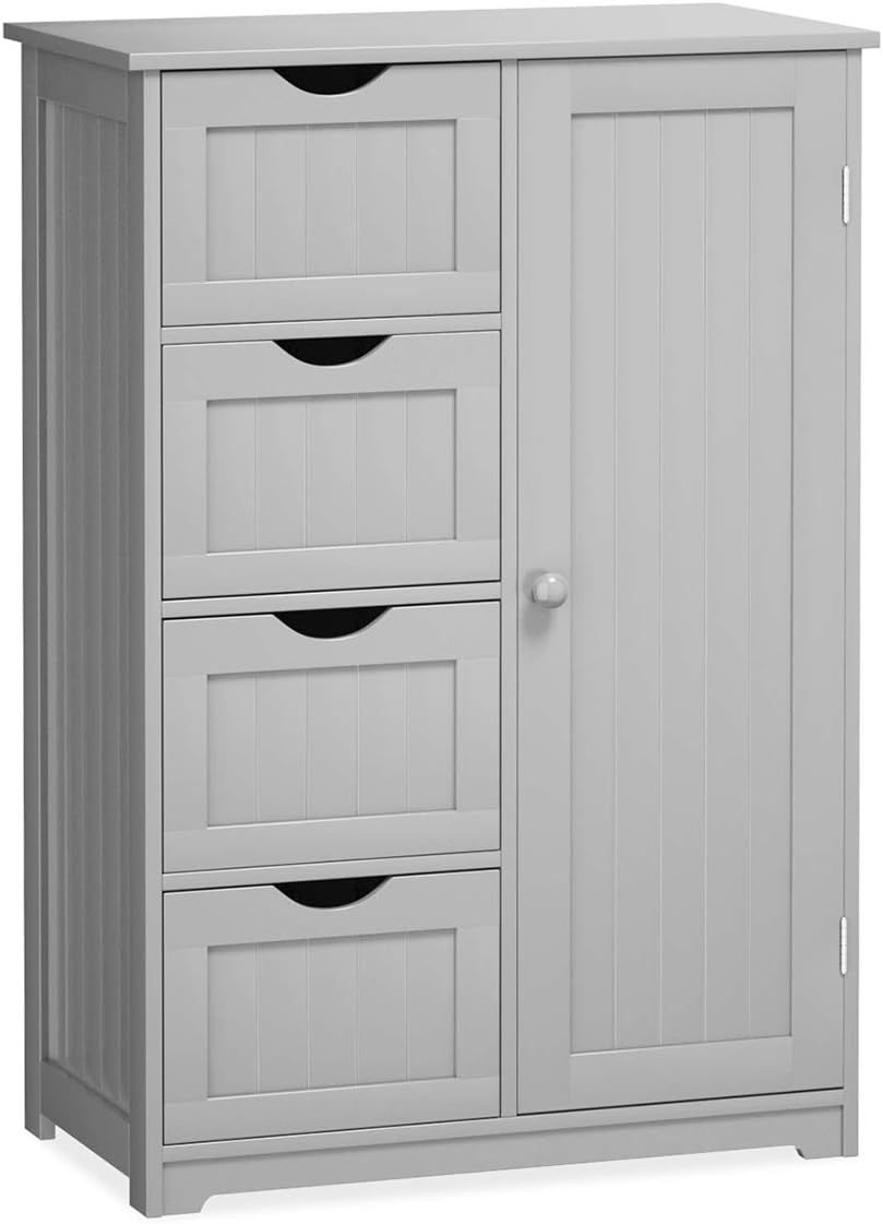 White 1 Door 4 Drawer Wooden Bathroom Floor Cabinet C119