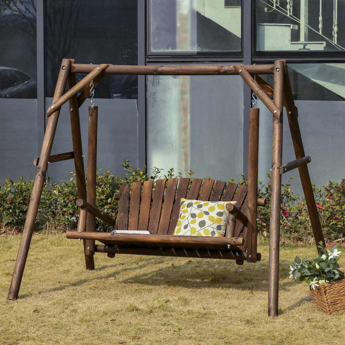 6.5 ft Outdoor Solid Wood Garden Swing X7387