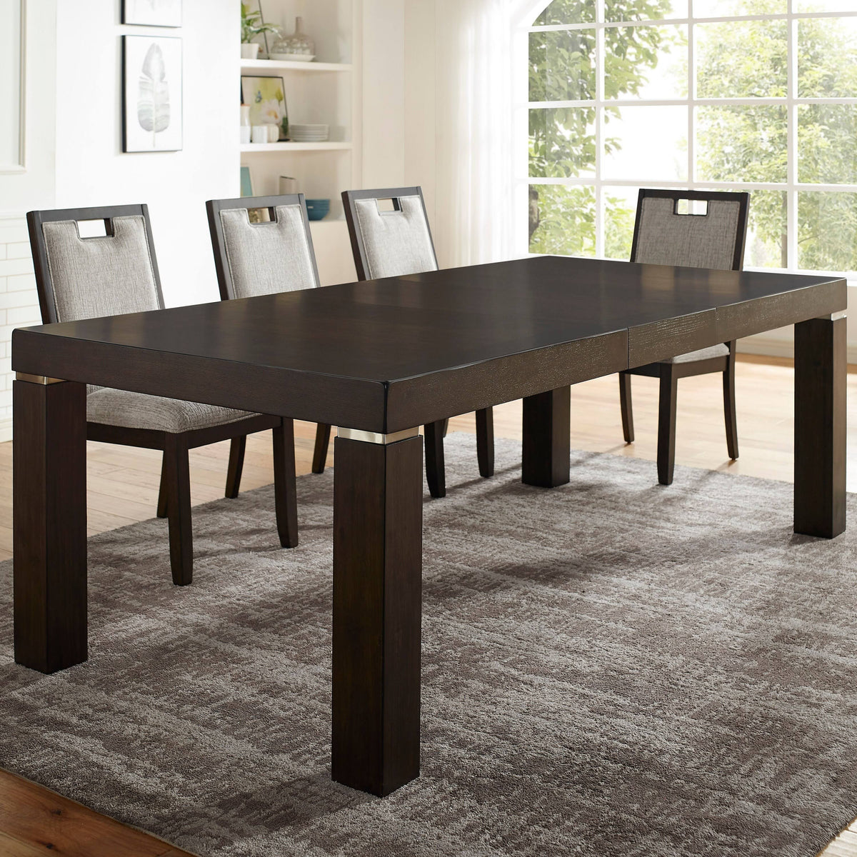 Beige Side Chairs Set of 2 Dark Walnut Y18934