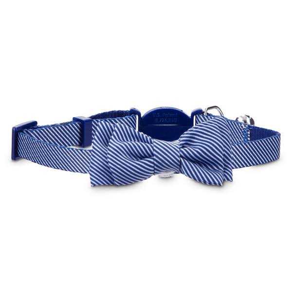 Blue Seersucker Breakaway Bowtie Kitten Collar X381838