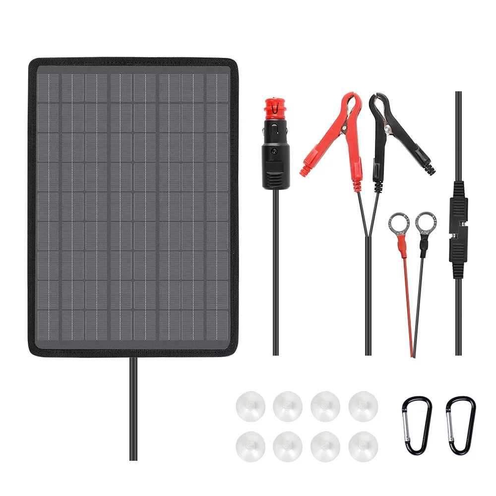 5W Outdoor Battery Charger Maintainer Trickle Charger with Lighter Plug, Alligator Clips, and Battery Cables T844