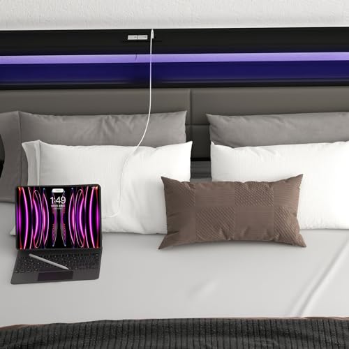 Grey Full Size Bed Frame with 4 Storage Drawers Y518