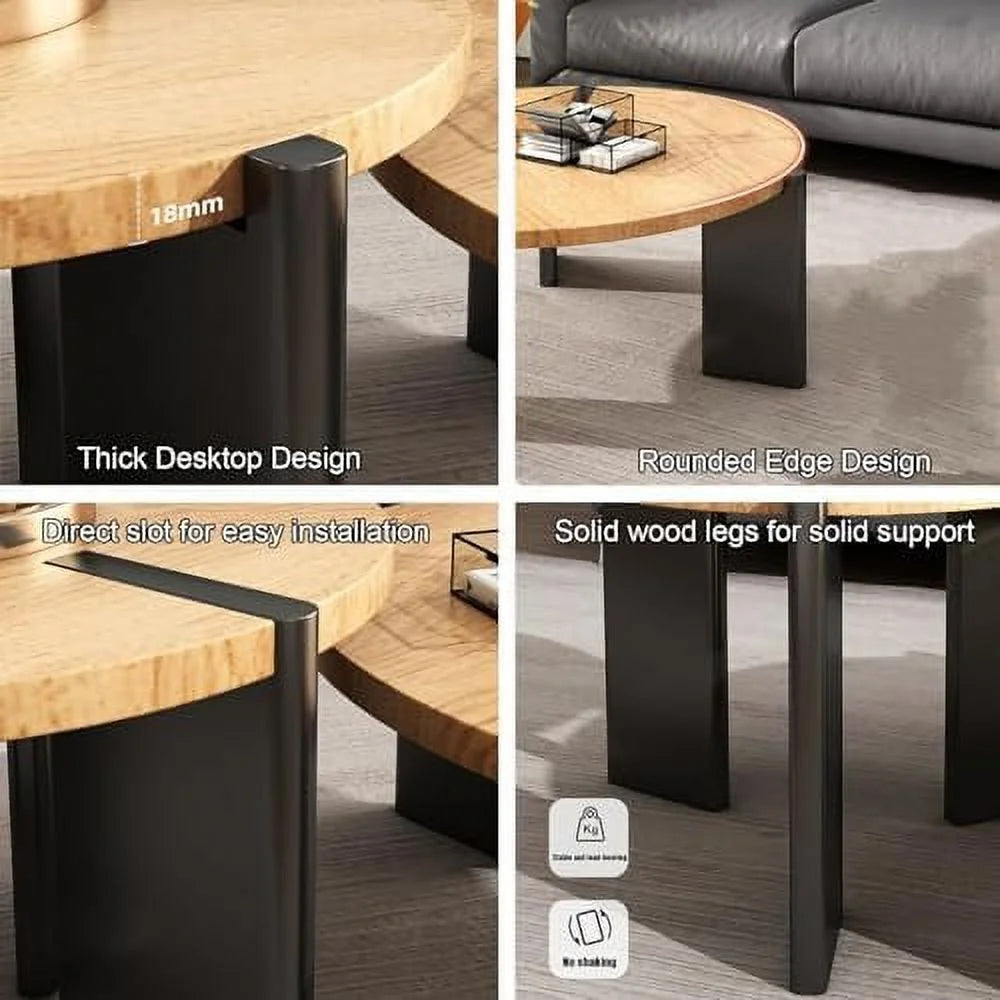 Solid Wood Round Coffee Table with Black Legs M63504