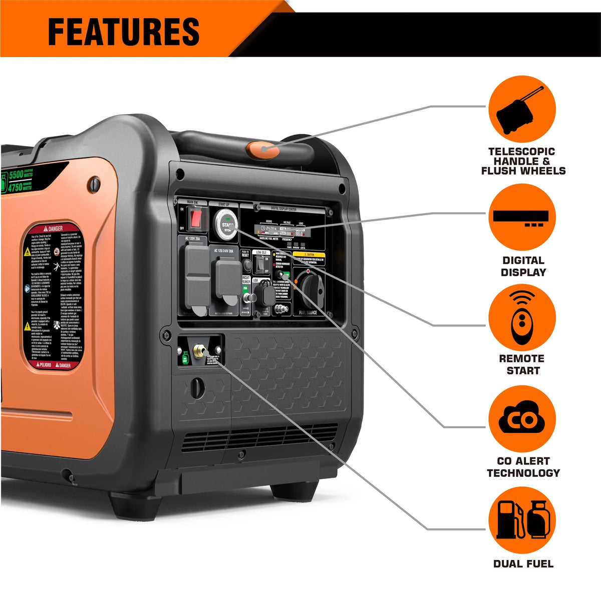 6000W Dual Fuel Quiet Portable Inverter Generator N87014