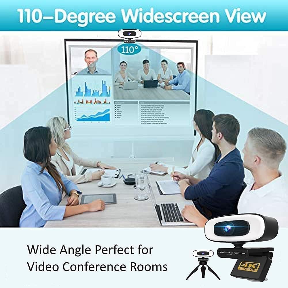 4K Webcam with Light, 8MP Autofocus USB Web Cam with Microphone, Tripod, USBC, Privacy Cover, Pack of 2 K64912