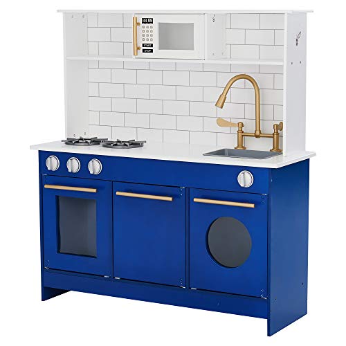 Wooden Play Kitchen with Refrigerator, Oven, Sink, and Storage Space, White Z301