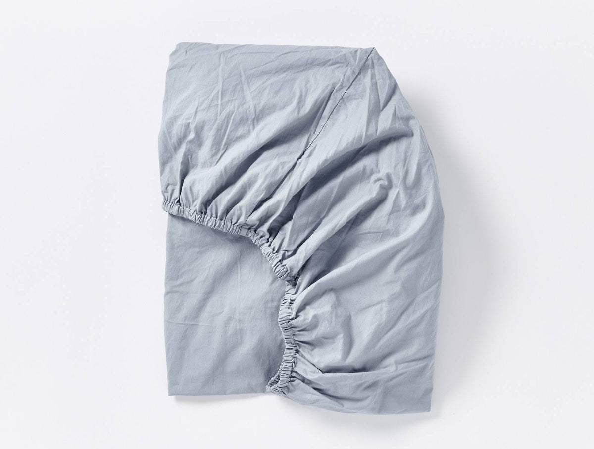 Organic Crinkled Percale Fitted Sheet King Steel Blue N7360