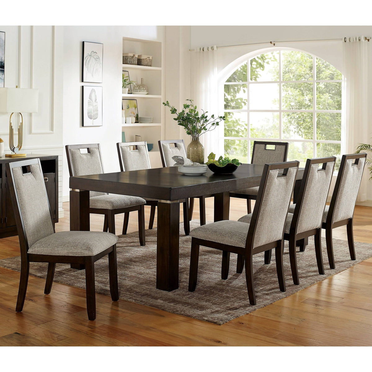 Beige Side Chairs Set of 2 Dark Walnut Y18934