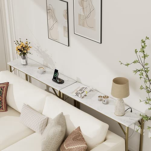 Gold Narrow Console Table with Outlets L280